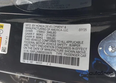 2025 Honda Civic Sedan Sport z USA, uszkodzony, nr VIN 19XFL2H88SE035676